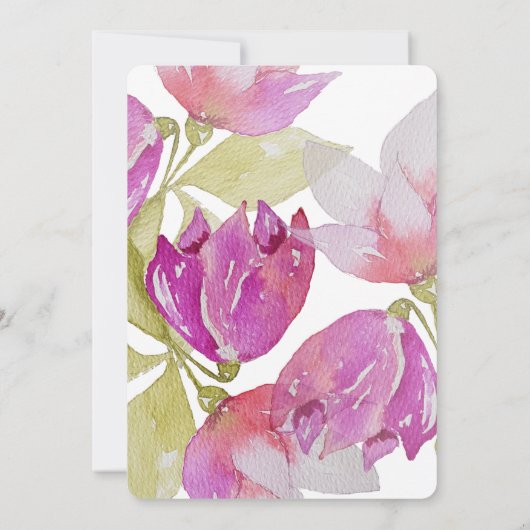 美しい水彩ピンクの花の手絵を描形 招待状 (裏面)