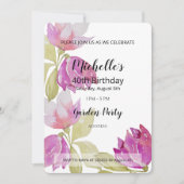 美しい水彩ピンクの花の手絵を描形 招待状 (正面)