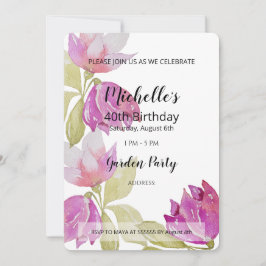 美しい水彩ピンクの花の手絵を描形 招待状