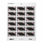 美しい水彩ピンクの花柄ブラックストライプ ラベル (フルシート)