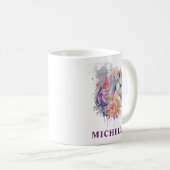美しい水彩ファンタジーユニコーンと花 コーヒーマグカップ (正面右)