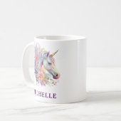 美しい水彩ファンタジーユニコーンと花 コーヒーマグカップ (正面左)