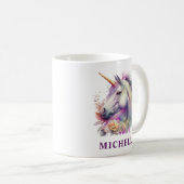 美しい水彩ファンタジーユニコーンと花 コーヒーマグカップ (正面右)