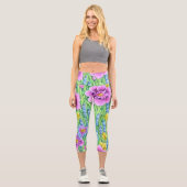 美しい水彩フローラガーデンブルーミンググリーン カプリレギンス (正面)