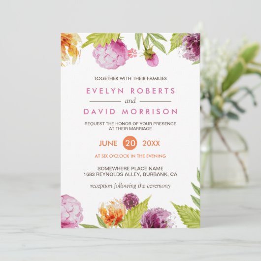 美しい水彩フローラフォーマル結婚の花 招待状 (スタンド正面)