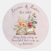 美しい水彩フローララブストーリー結婚ズ ラウンドシール (正面)