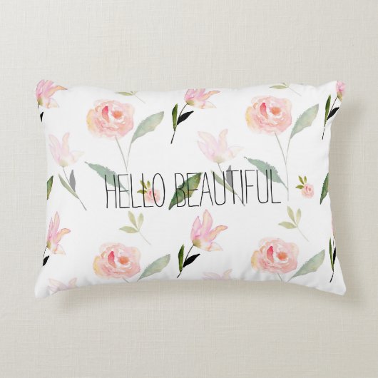 美しい水彩フローラ赤面ピンク アクセントクッション (正面)