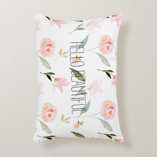 美しい水彩フローラ赤面ピンク アクセントクッション (正面(垂直))