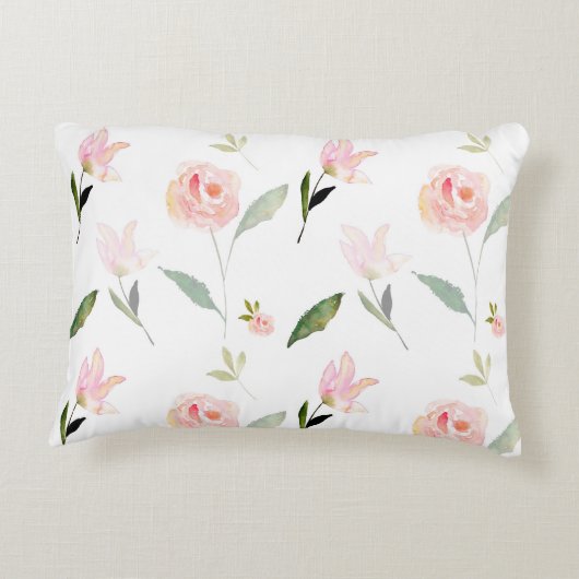 美しい水彩フローラ赤面ピンク アクセントクッション (裏面)