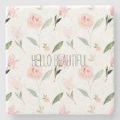 美しい水彩フローラ赤面ピンク ストーンコースター (正面)