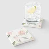 美しい水彩フローラ赤面ピンク ストーンコースター (横)