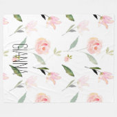 美しい水彩フローラ赤面ピンク フリースブランケット (正面(横))