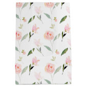 美しい水彩フローラ赤面ピンク ミディアムペーパーバッグ (裏面)