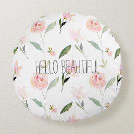 美しい水彩フローラ赤面ピンク ラウンドクッション