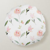 美しい水彩フローラ赤面ピンク ラウンドクッション (裏面)