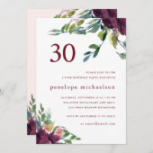 美しい水彩フローラ30歳の誕生日 招待状 (正面/裏面)