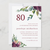 美しい水彩フローラ80誕生日 招待状 (正面)