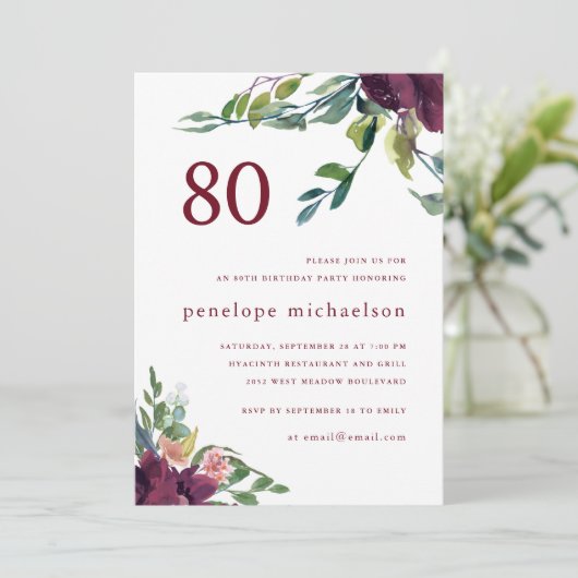美しい水彩フローラ80誕生日 招待状 (スタンド正面)