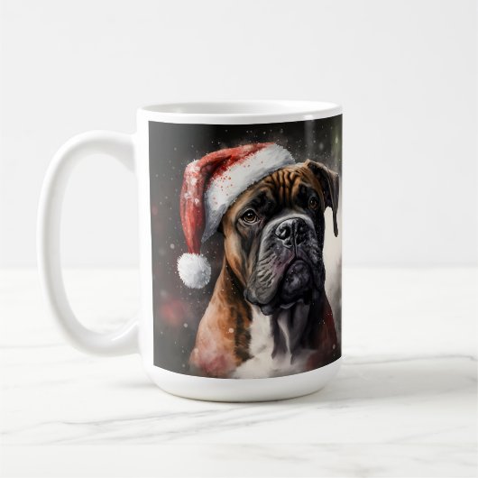 美しい水彩ボクサー犬のクリスマス コーヒーマグカップ (左)