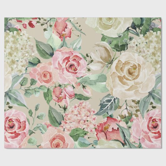 美しい水彩ローズのウェディング ラッピングペーパー (フラット)