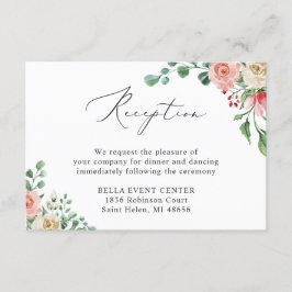 美しい水彩ローズフラワーの結婚式の披露宴 エンクロージャーカード