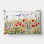 美しい水彩ワイルドフラワーガーデンネーム アクセサリーポーチ (裏面)