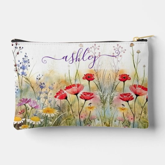 美しい水彩ワイルドフラワーガーデンネーム アクセサリーポーチ (裏面)