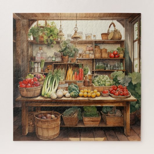 美しい水彩地方の野菜店 ジグソーパズル (縦)