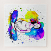 美しい水彩女性めい想の抽象芸術 ジグソーパズル (横)
