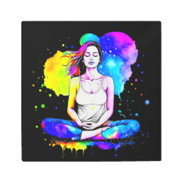 美しい水彩女性めい想の抽象芸術 メタルプリント