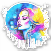 美しい水彩女性抽象芸術 シール (正面)