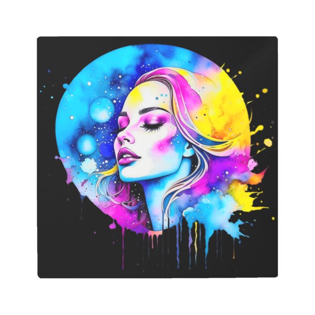 美しい水彩女性抽象芸術 メタルプリント (正面)