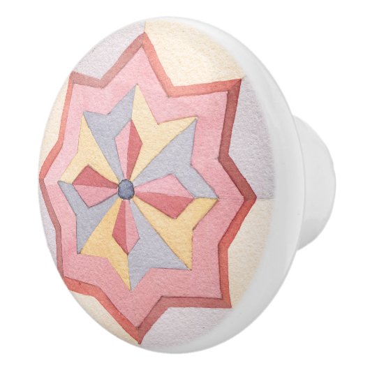 美しい水彩幾何学模様レトロパターンピンク セラミックノブ (右)