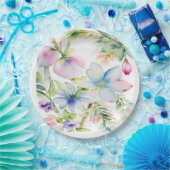 美しい水彩春の花ブルーピンク ペーパープレート (パーティー)