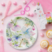 美しい水彩春の花ブルーピンク ペーパープレート (パーティー)