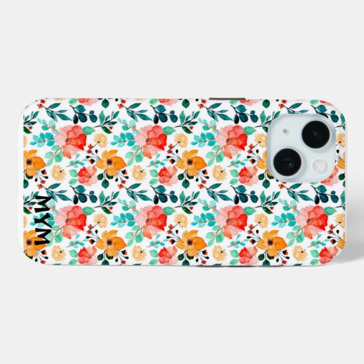 美しい水彩植物性花模様+モノグラム Case-Mate iPhoneケース (裏面 (横))