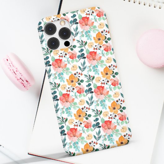 美しい水彩植物性花模様+モノグラム Case-Mate iPhoneケース