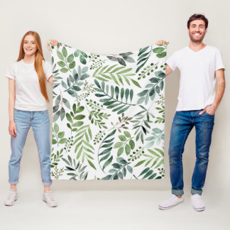 美しい水彩植物性葉植物模様 フリースブランケット