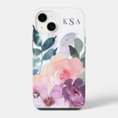 美しい水彩植物画の花とモノグラム iPhoneケース (裏面)