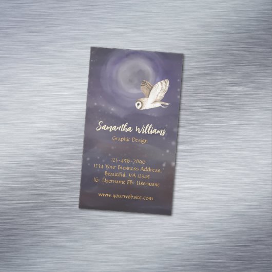 美しい水彩満月とフクロウ マグネット名刺 (インサイチュ)