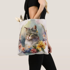 美しい水彩灰色のタビーキャットの花 トートバッグ