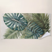 美しい水彩熱帯紅葉モンステラ ビーチタオル (正面)