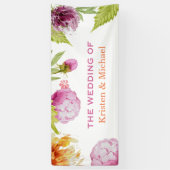美しい水彩牡丹フローラ結婚披露宴 横断幕 (縦)