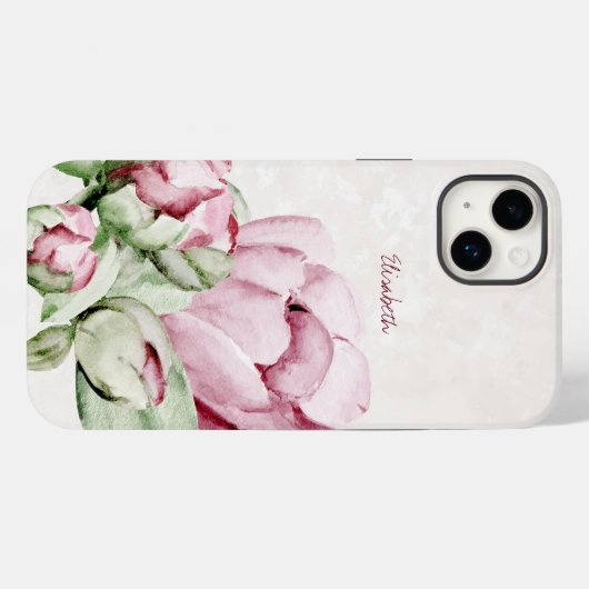 美しい水彩牡丹ベージュパーソナライズされた Case-Mate iPhoneケース (裏面 (横))