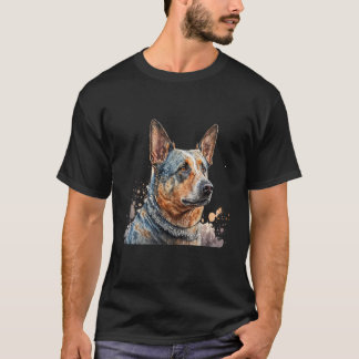 美しい水彩画のオーストラリアン・キャトル・ドッグの肖像画 Tシャツ