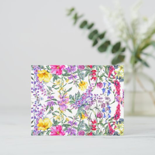 美しい水彩画のカラフルな野生の花 ポストカード (スタンド正面)