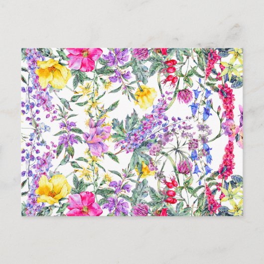 美しい水彩画のカラフルな野生の花 ポストカード (正面)