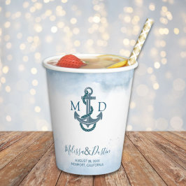 美しい水彩画のビーチアンカー Nautical ウェディング 紙コップ