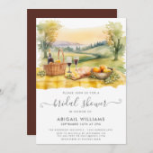 美しい水彩画のピクニック ワイン ブライダルシャワー 招待状 (正面/裏面)