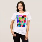 美しい水彩画の女性 トライブレンドTシャツ (正面全面)